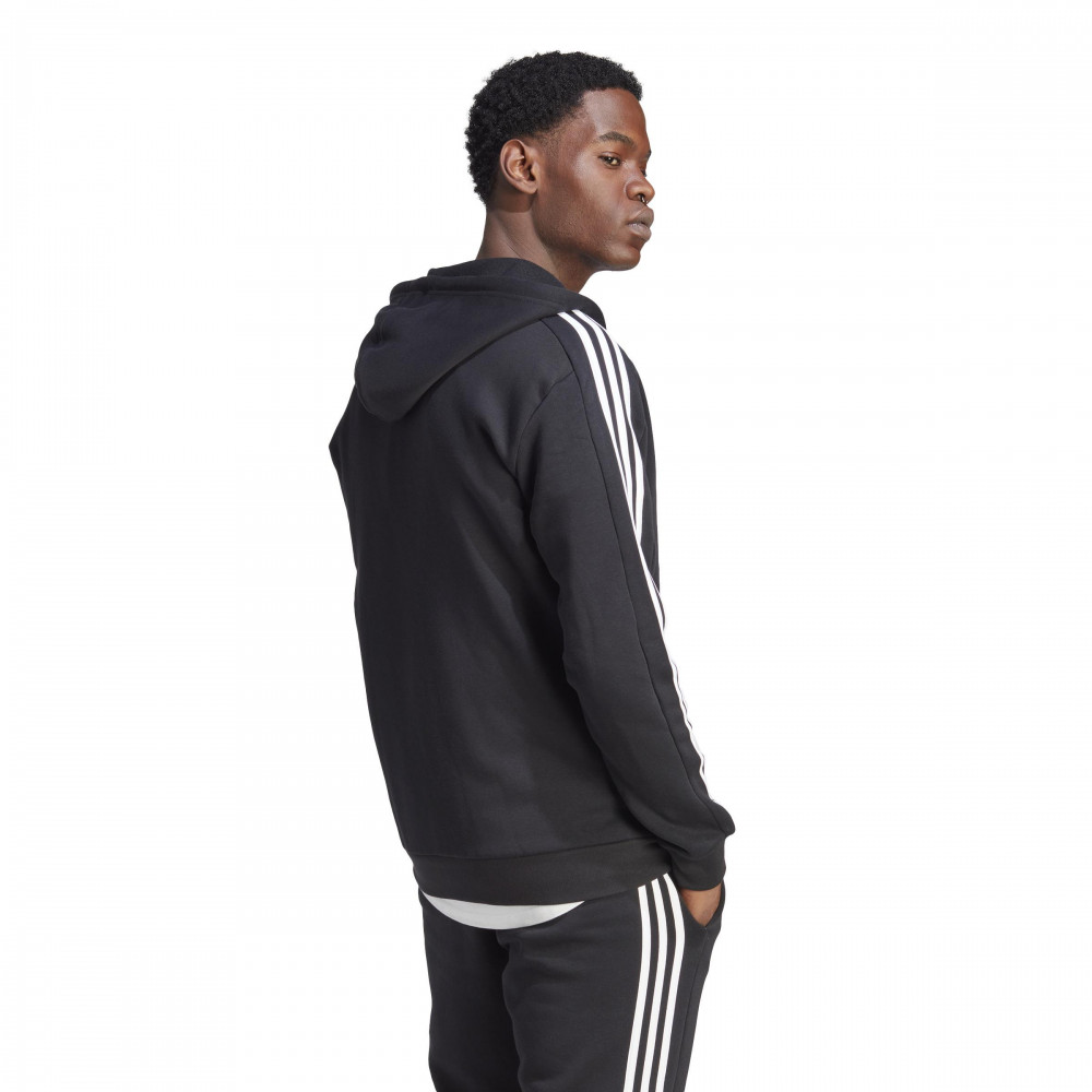 Adidas Essentials Fleece 3-Stripes Full-Zip Hoodie - BLACK