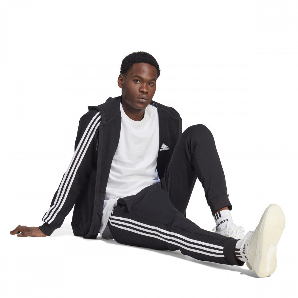 Adidas Essentials Fleece 3-Stripes Full-Zip Hoodie - BLACK